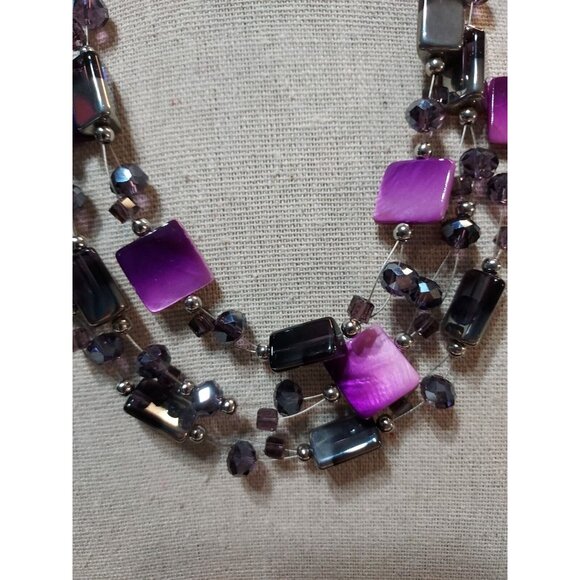 Charming Charlie Triple Strand Costume Purple Hematite Amethysts Necklace - Picture 6 of 6